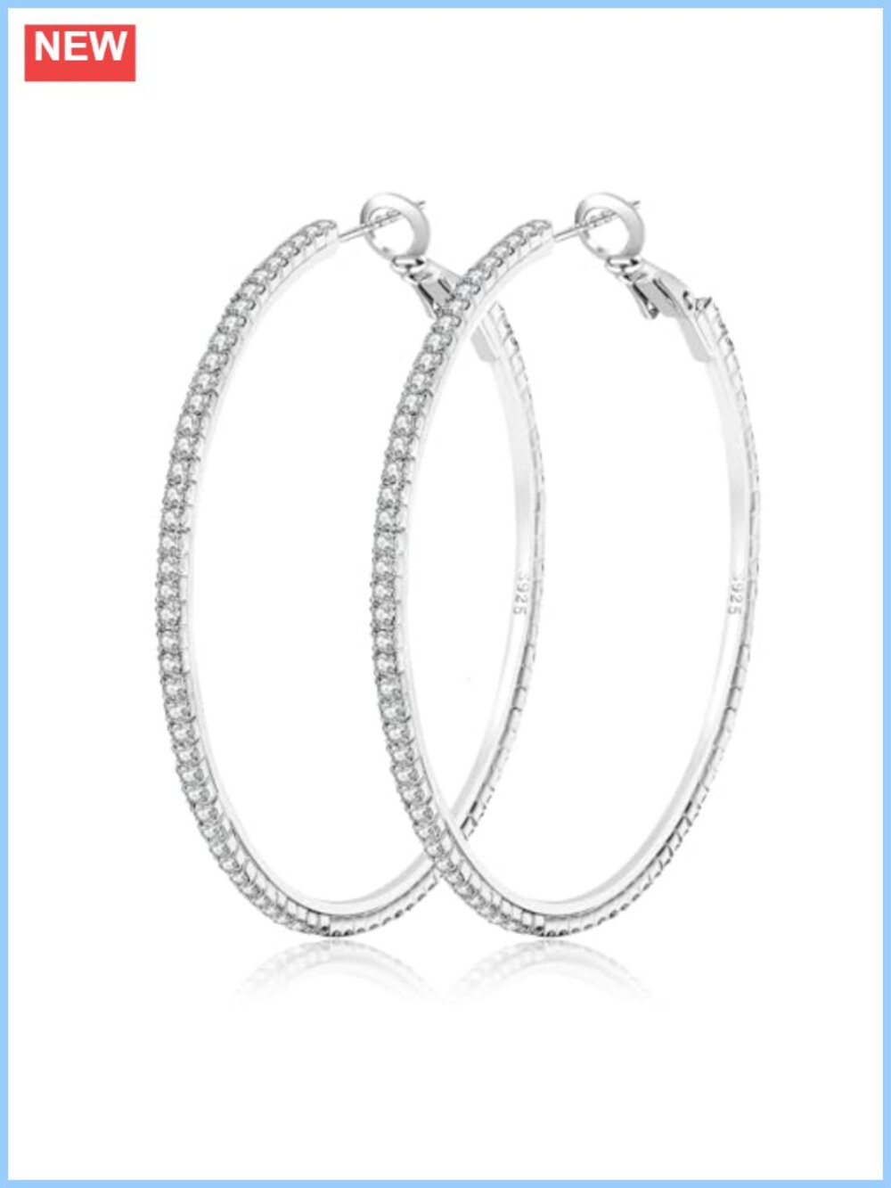 925 Sterling Silver Hoop Earrings Rhinestone Cubic Zirconia Thin Hoops